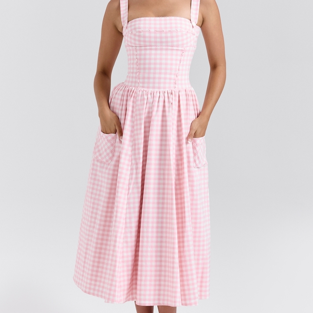 House of CB Pink Checkered Midi Dress
